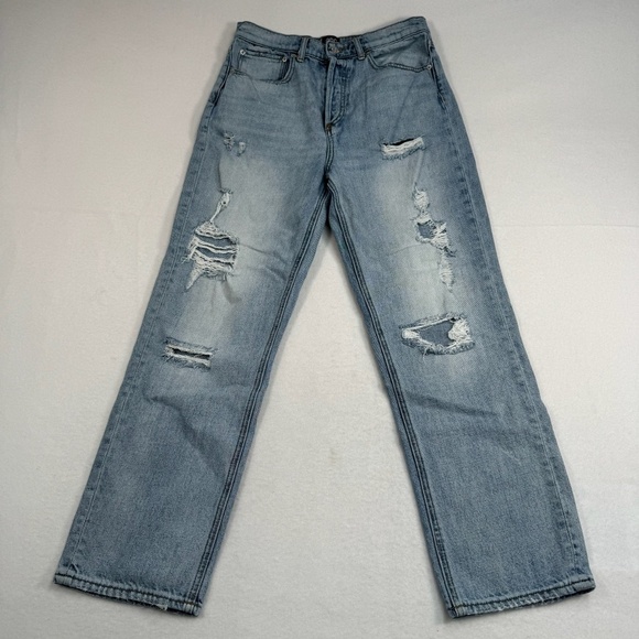 BDG Button Fly Straight Leg Distressed Jeans Women Size 28 High Rise Light Wash - Picture 2 of 14